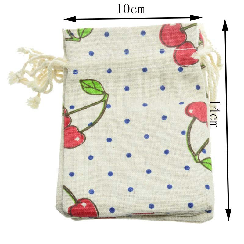 Túi vải nhỏ dây rút vải bố họa tiết quả cherry vintage size 10x14cm - mouse love rice