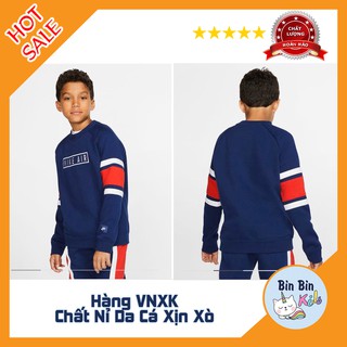 Bộ Nỉ Da Cá Hàng VNXK NIKE Bé Trai Từ 8 Đến 11 Tuổi Phom To_Hàng Xuất Xịn_Màu Xanh Phối Sọc_Có Sẵn_Hàng Chuẩn