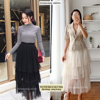 Chân váy dài 3 tầng Ulzzang xòe A cạp cao Quảng Châu - TRUMOMY