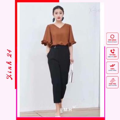 Áo kiểu nữ dáng rộng tay loe chất liệu mềm mại