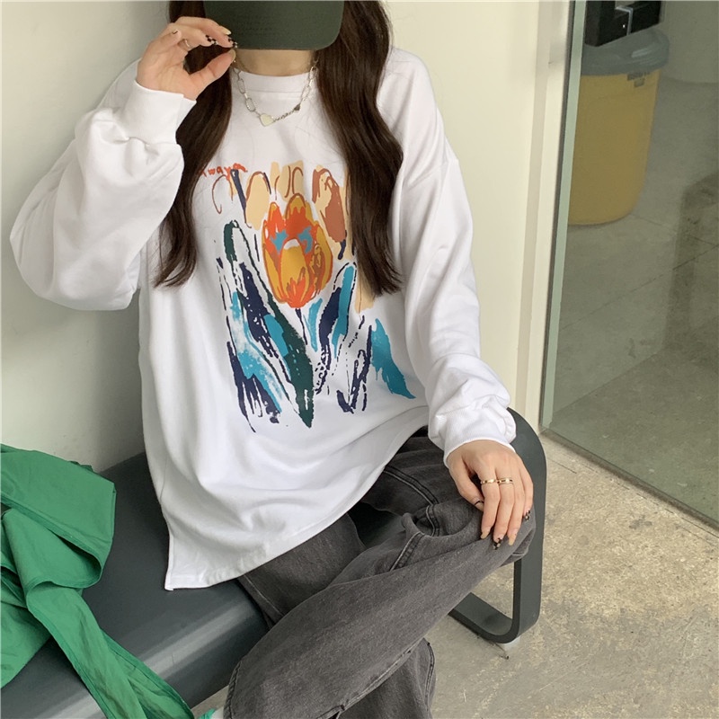 Áo Thun Nữ Tay Dài In Hình Thời Trang Hàn Quốc 3 Màu Lựa Chọn | BigBuy360 - bigbuy360.vn