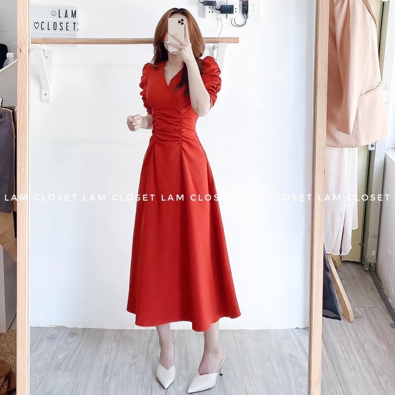 Đầm suông❤️Hình thật 100%❤️Đầm suông cổ V nhún 2 đường