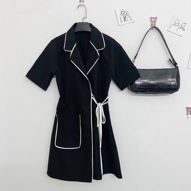 [Siêu phẩm] Đầm đen JENA DRESS form chuẩn thiết kế thắt eo tôn dáng chất vải kaki dày dặn cổ vest tinh tế