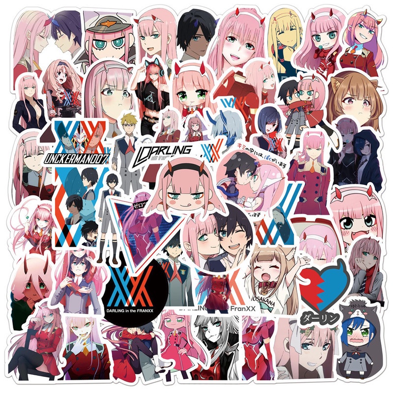 Set 10/50 Nhãn Dán Anime DARLING in the FRANXX Bằng PVC Chống Thấm Nước Trang Trí Balo/Laptop/Xe Đạp DIY