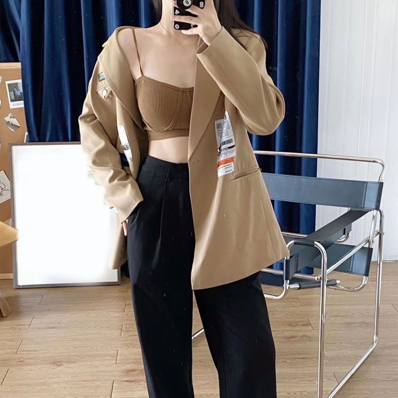 Áo Croptop Hai Dây Dệt Kim Ôm Dáng Có Mút Đệm Ngực Cho Nữ