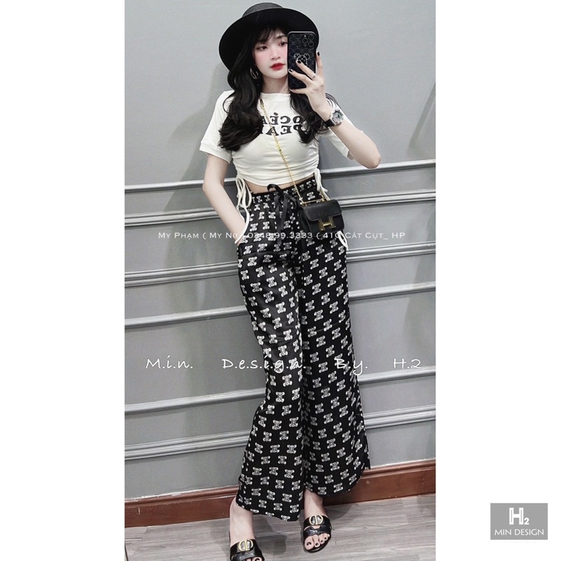 SÉT ÁO CROPTOP RÚT DÂY KÈM QUẦN ỐNG SUÔNG TA22
