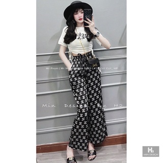 Sét áo croptop rút dây kèm quần ống suông ta22