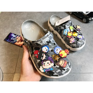 Dép Sục Cá Sấu Camo Trắng Ghi + Tặng 12 Jibbitz + Hộp