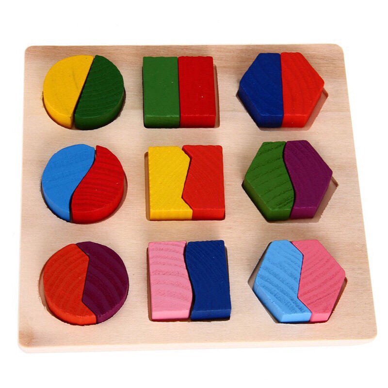 Đồ Chơi Gỗ Hình Học Phân hình Khối Đa màu Sắc - Ghép hình khối theo Montessori