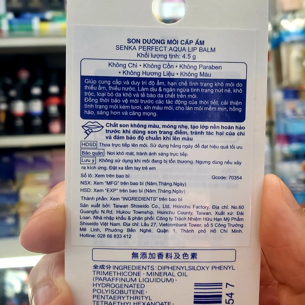 Son dưỡng môi Senka, son dưỡng không màu Senka Perfect Aqua Lip Balm 4.5g