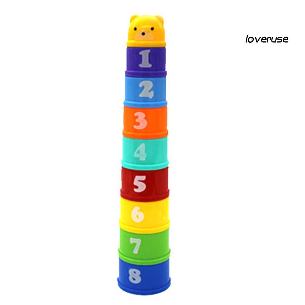 Set 9 Cốc Nhựa Đồ Chơi In Hình Gấu Dễ Thương Cho Bé