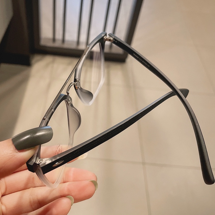 Kính cận VIENDO tròng lớn đổi màu chống ánh sáng xanh chống UV TR90 kiểu retro có độ 0~-6.0 (cắt theo yêu cầu)