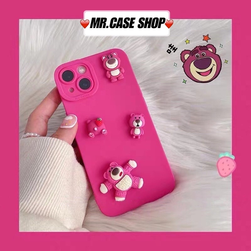 Ốp lưng ip chất bóng hồng neon hoạ tiết 4 gấu dâu lotso dành cho ip - Mr.Case