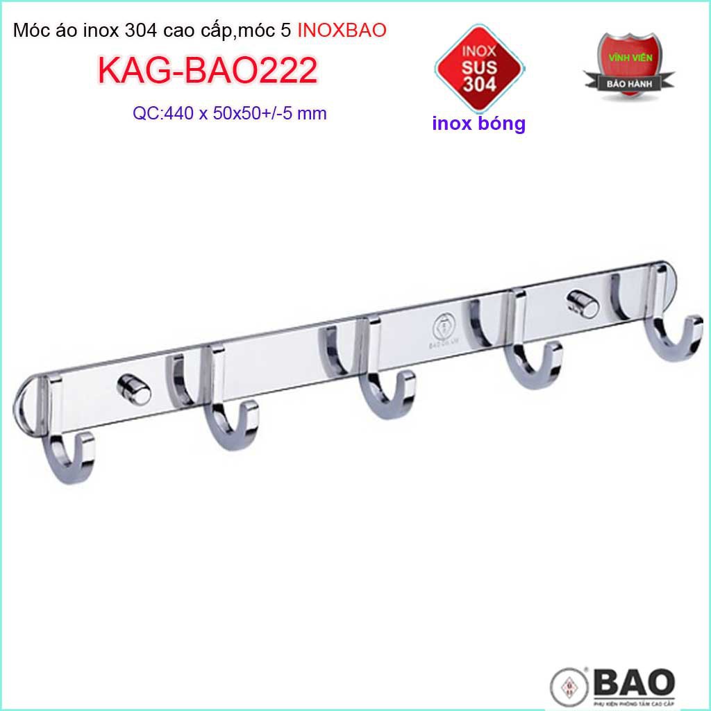 Móc treo đồ cao cấp Inox Bảo, móc áo phòng tắm Inox SUS304 KAG-BAO222