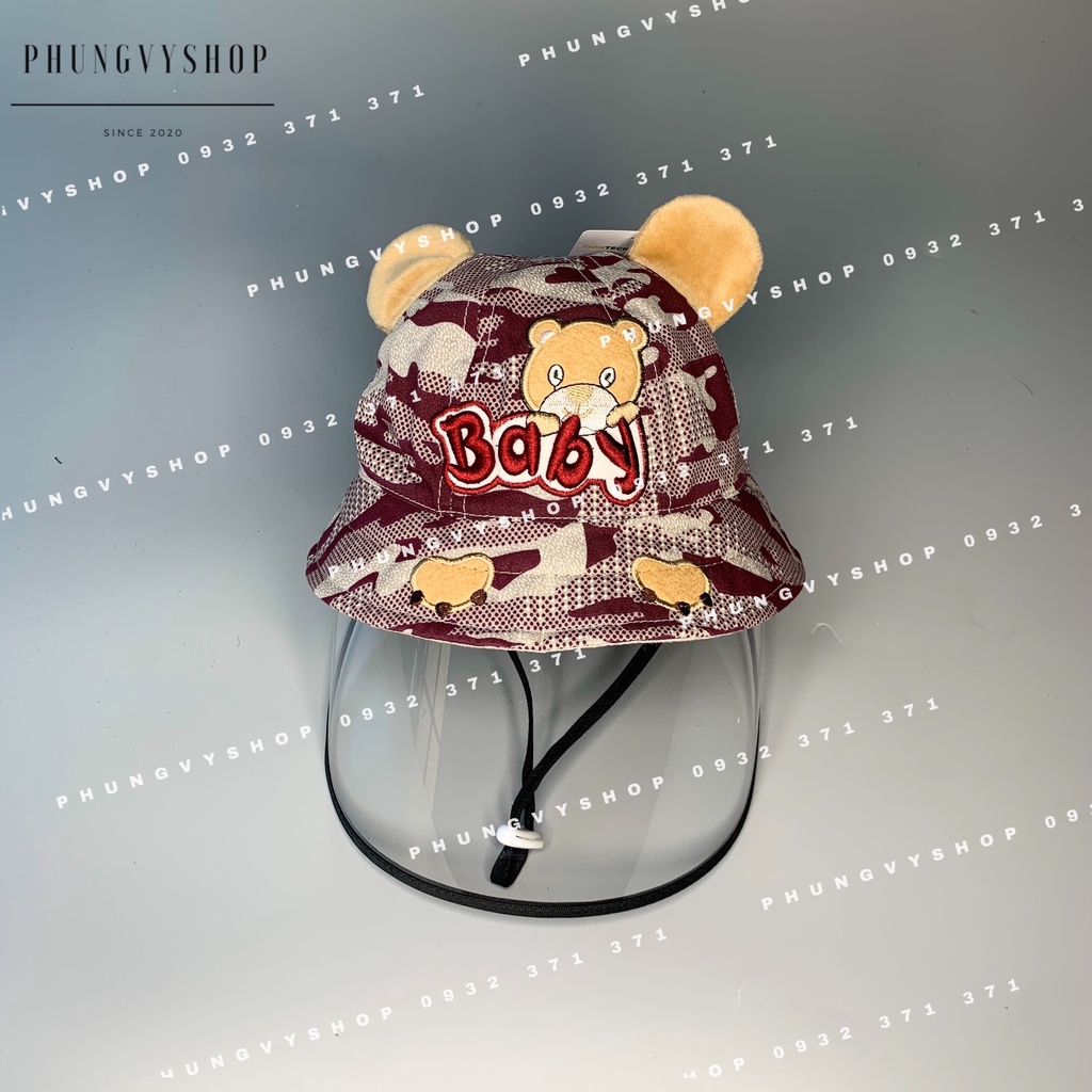 (Bé dưới 18 tháng/ Vòng đầu 48cm) Mũ CHỐNG GIỌT BẮN cho bé trai bé gái - BẠN GẤU ĐI LÍNH- Nón cản bụi