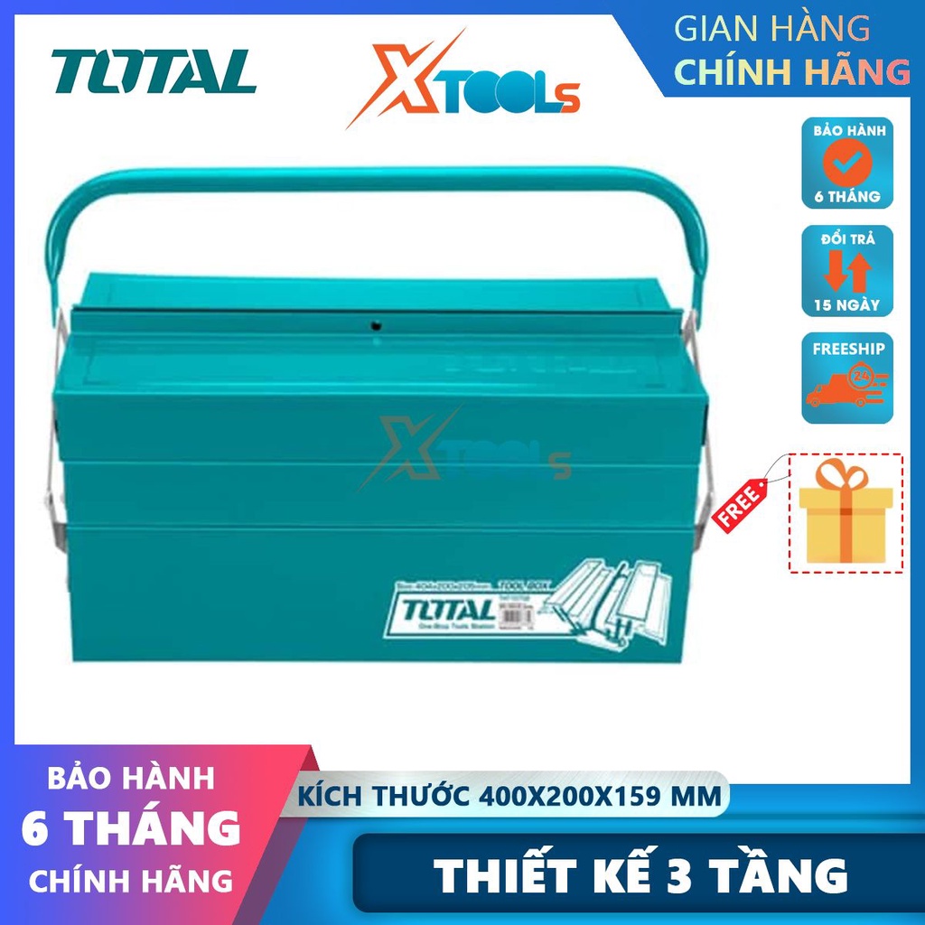 Hộp đựng đồ nghề TOTAL THT10702 kích thước 400x200x159mm, độ dày thép 0.6-0.8mm, gồm 3 tầng [CHÍNH HÃNG][XTOOLS]
