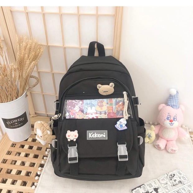 Balo vải ulzzang trong suốt, ba lô nữ thời trang đi học. B099 cặp đi học 2 nịt trong suốt apas