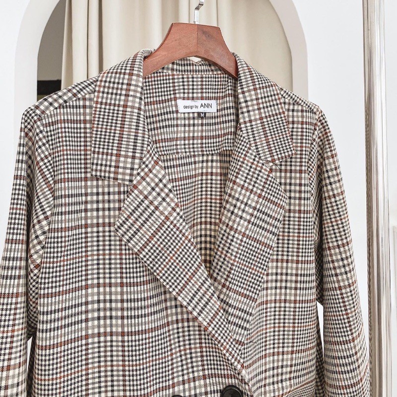 blazer kẻ nâu 1 lớp | BigBuy360 - bigbuy360.vn
