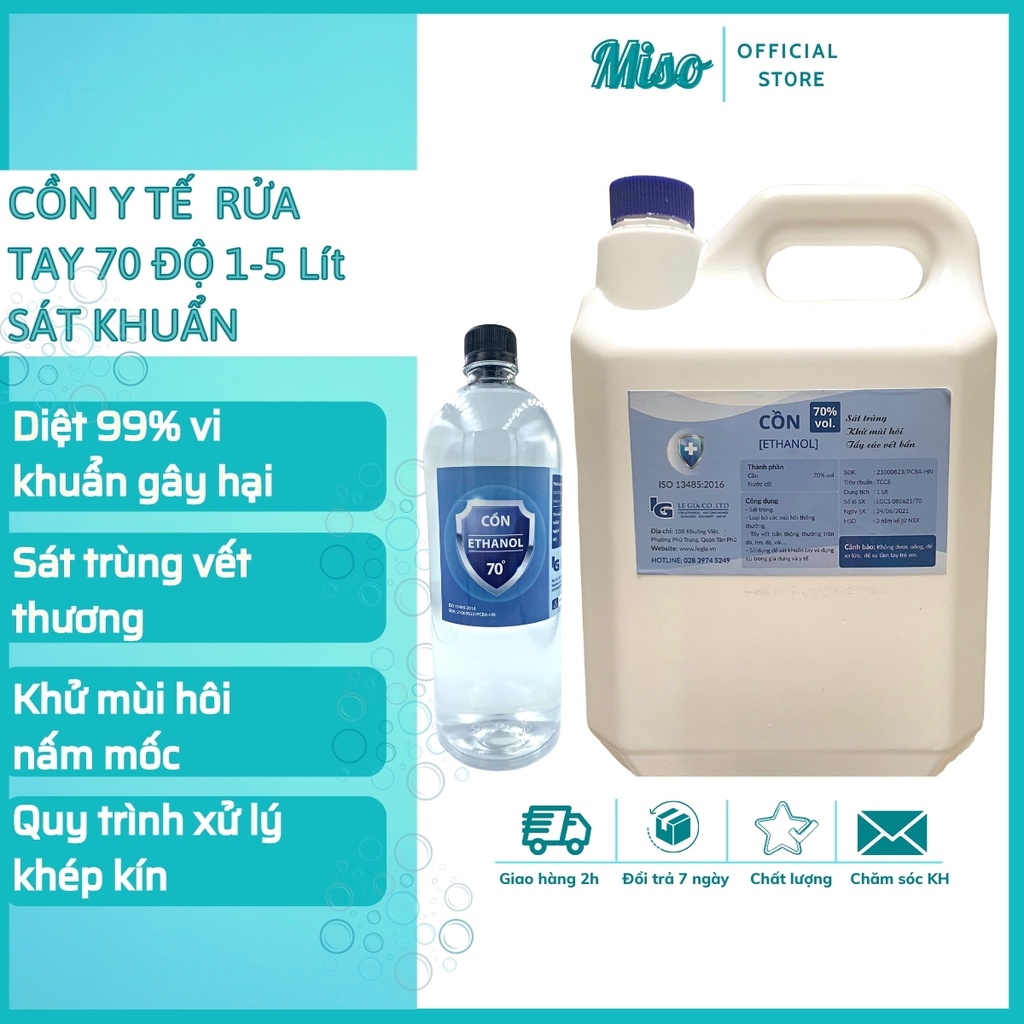 Cồn Y Tế Rửa Tay Sát Khuẩn 70 Độ 5 Lít [GIAO NHANH HCM] Cồn Ethanol 70 Độ Chai 1000ml Diệt Khuẩn - Lê Gia Group