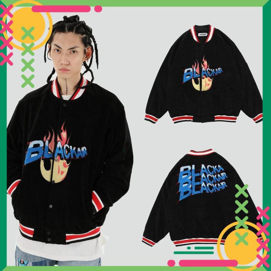[Lên đồ là Sang]  Áo Khoác Nhung Kiểu Bomber Logo Thêu Blackar Form Rộng AS | BigBuy360 - bigbuy360.vn