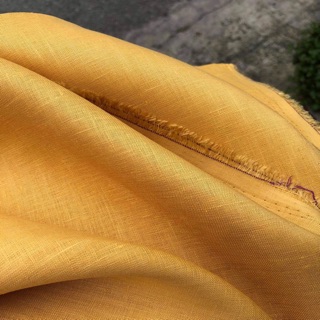 Vải Linen tưng  premium màu vàng nghệ, biên chỉ tím