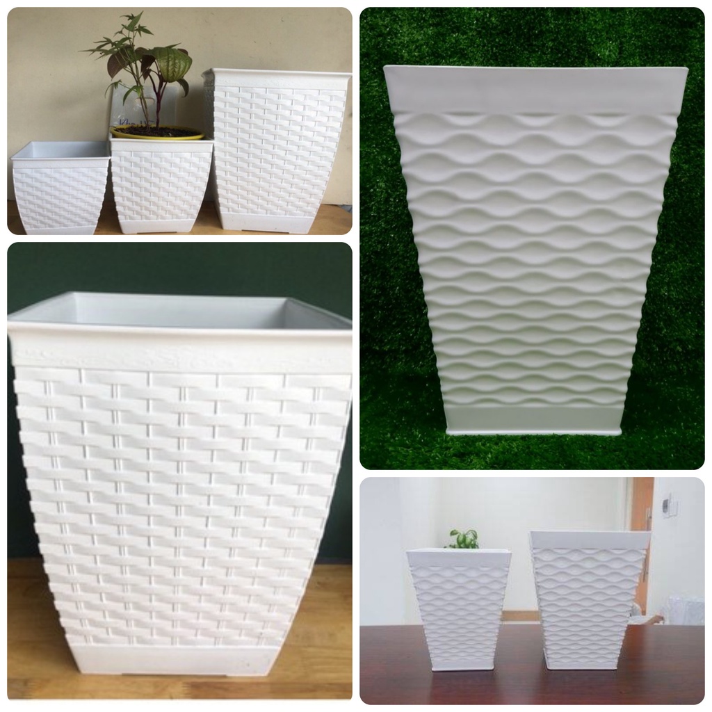 [Chậu Đúc Siêu Bền] Chậu Nhựa Lục Giác Màu Trắng - Chậu Size lớn Siêu Dày