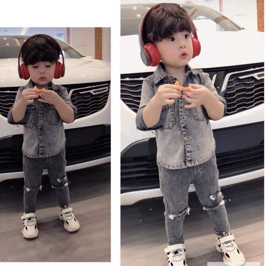 Bộ đồ bé trai - ⚡️Free Ship⚡️- Set sơ mi Jean NY chất liệu cao cấp vô cùng bảnh trai từ 8-24kg