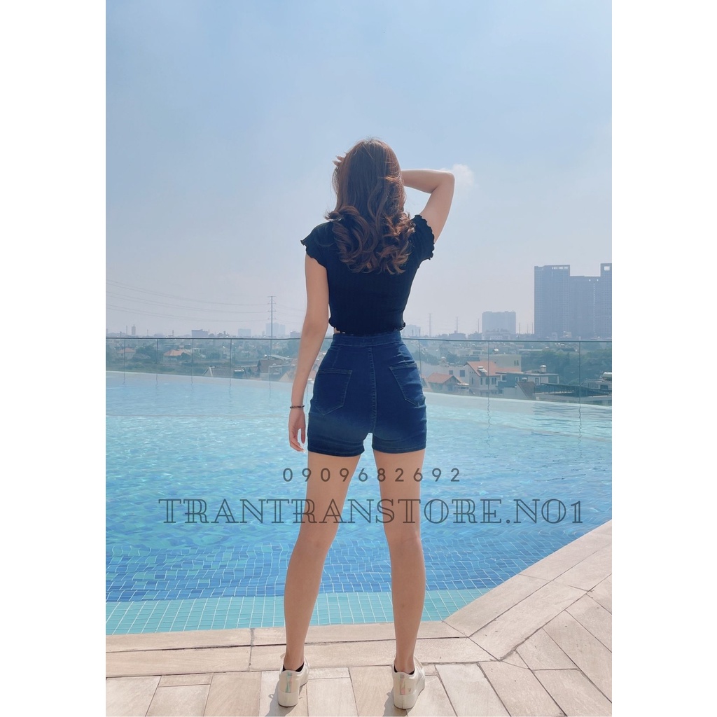 Quần short kaki đen trắng co dãn đen trắng lưng cao ôm body ullzang