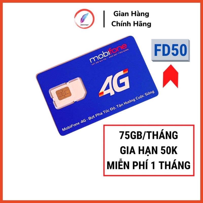 Sim 4G Mobifone FD50-Chia Sẻ-75GB/tháng-Gia hạn 50k/tháng