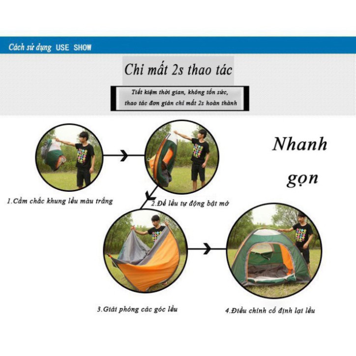 Lều cắm trại lều dã ngoại tự bung 4-5 người 2 cửa 2 lớp thông thoáng, chống nắng, chống nước tia tử ngoại