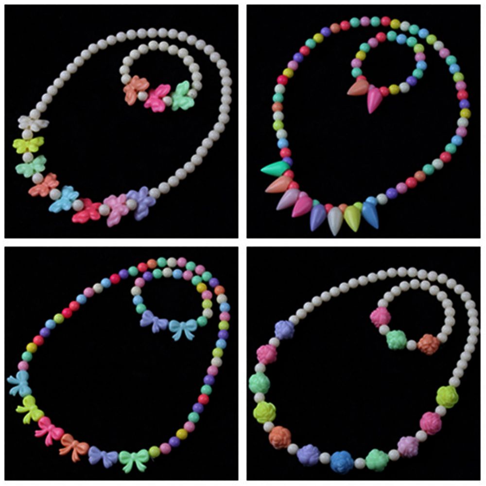 Set vòng tay vòng cổ xỏ chuỗi bằng hạt nhựa nhiều màu làm thủ công dùng làm quà tặng cho bé gái