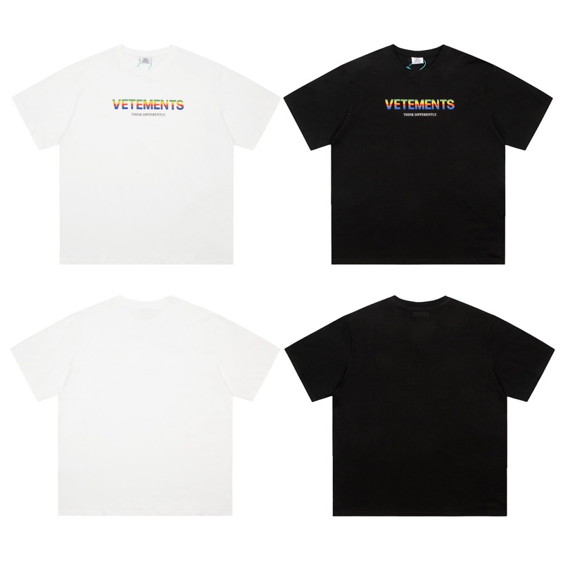 VETEMENTS Rainbow gradient letter print short-sleeved oversize cotton crew neck couple T-shirt