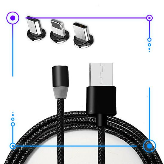 Cáp Sạc Hít Nam Châm 3 Đầu ( lighnting , type-c, micro-usb)