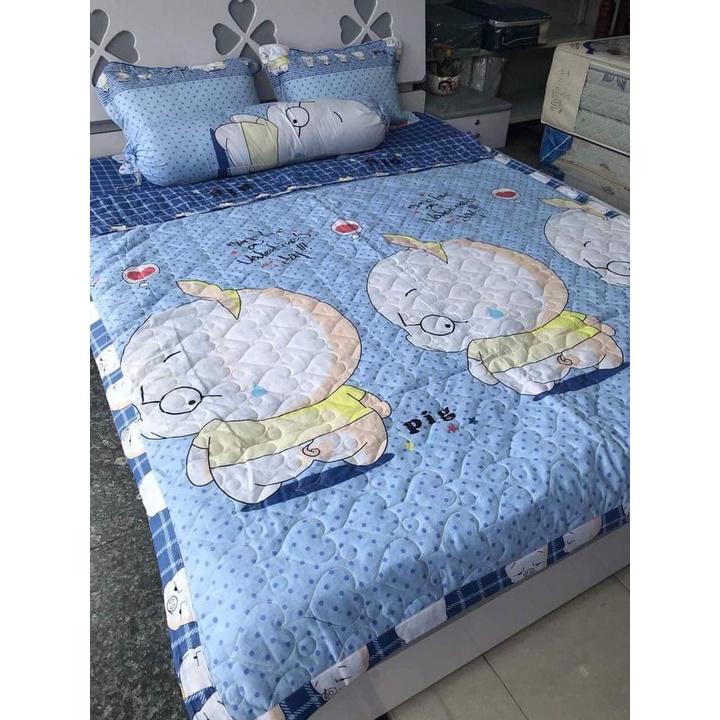 Bộ Ga gối 1m5x2m1 ga 2 vỏ gốiCotton Poly,có trên 50 mẫu,MẪU HEO XANH