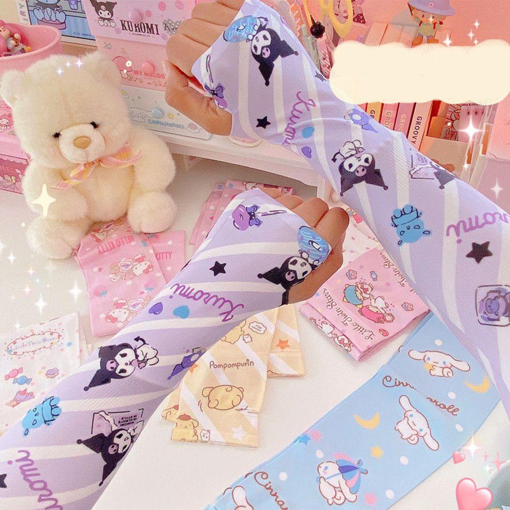 HARRIETT Găng Tay Chống Nắng Bằng Lụa Lạnh Họa Tiết Hoạt Hình Kuromi My Melody Cinnamoroll Dễ Thương Cho Nữ