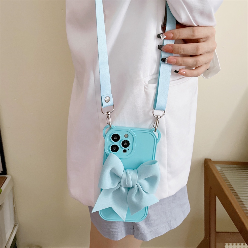 Ốp Điện Thoại Silicon Mềm Hình Tai Gấu 3D Dễ Thương Có Dây Đeo Chéo Cho iPhone 13 Pro Max 12 iPhone11