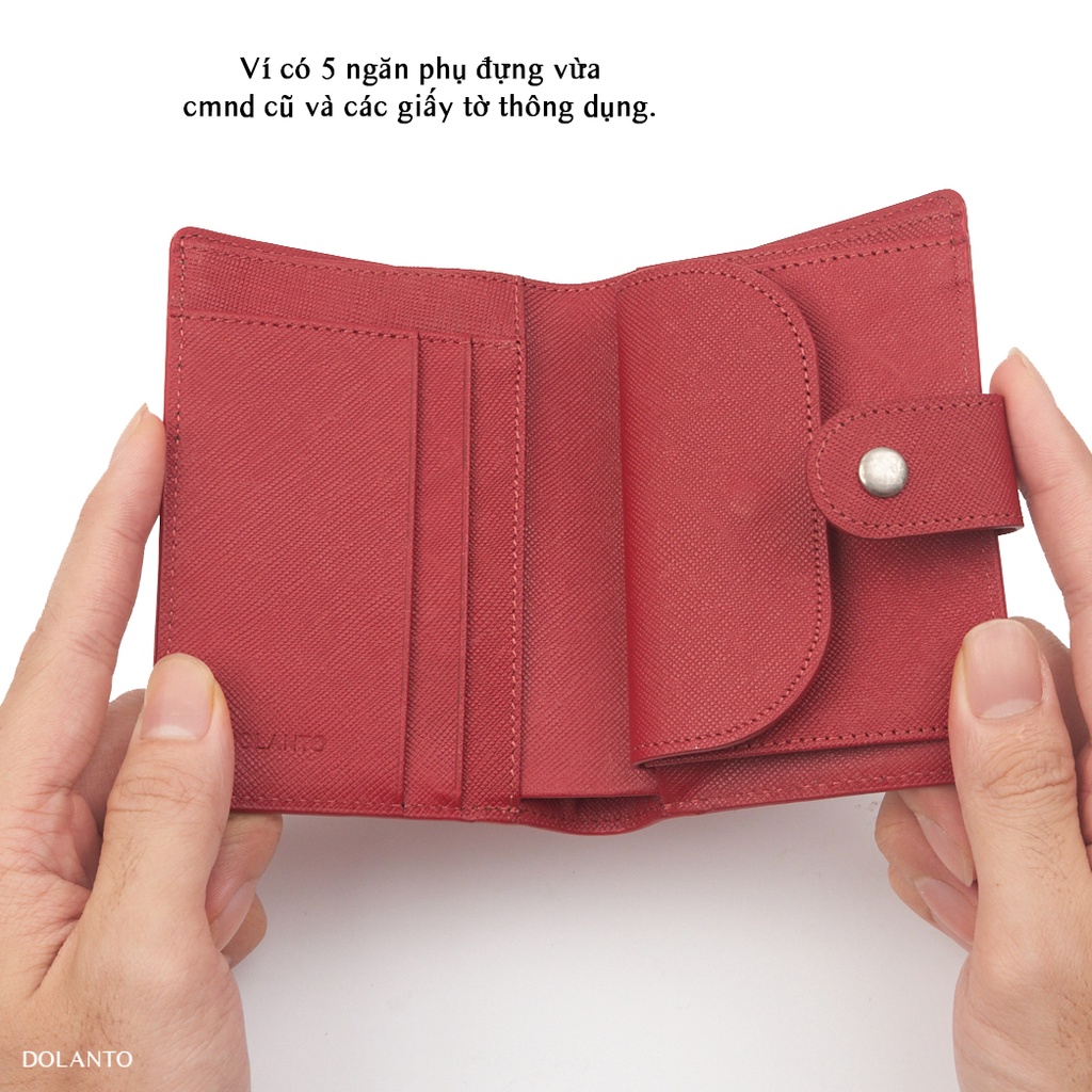 Ví Nữ Đựng Thẻ LISA Đẹp Da Saffiano Cầm Tay Mini Nhiều Ngăn Card Holder Cao Cấp Chống Thấm Bò Thật Nam Nút Bấm DOLANTO