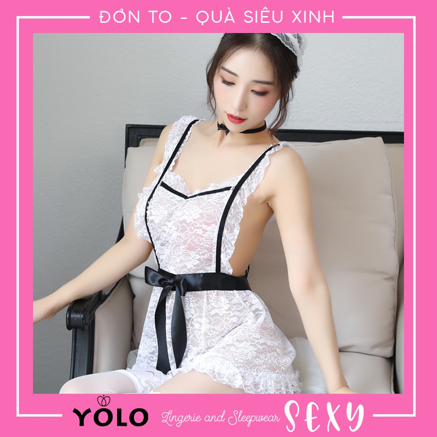 Đồ lót ren sexy nữ - Cosplay hầu gái gợi cảm màu trắng đủ phụ kiện cao cấp Yolo Sexy CP08