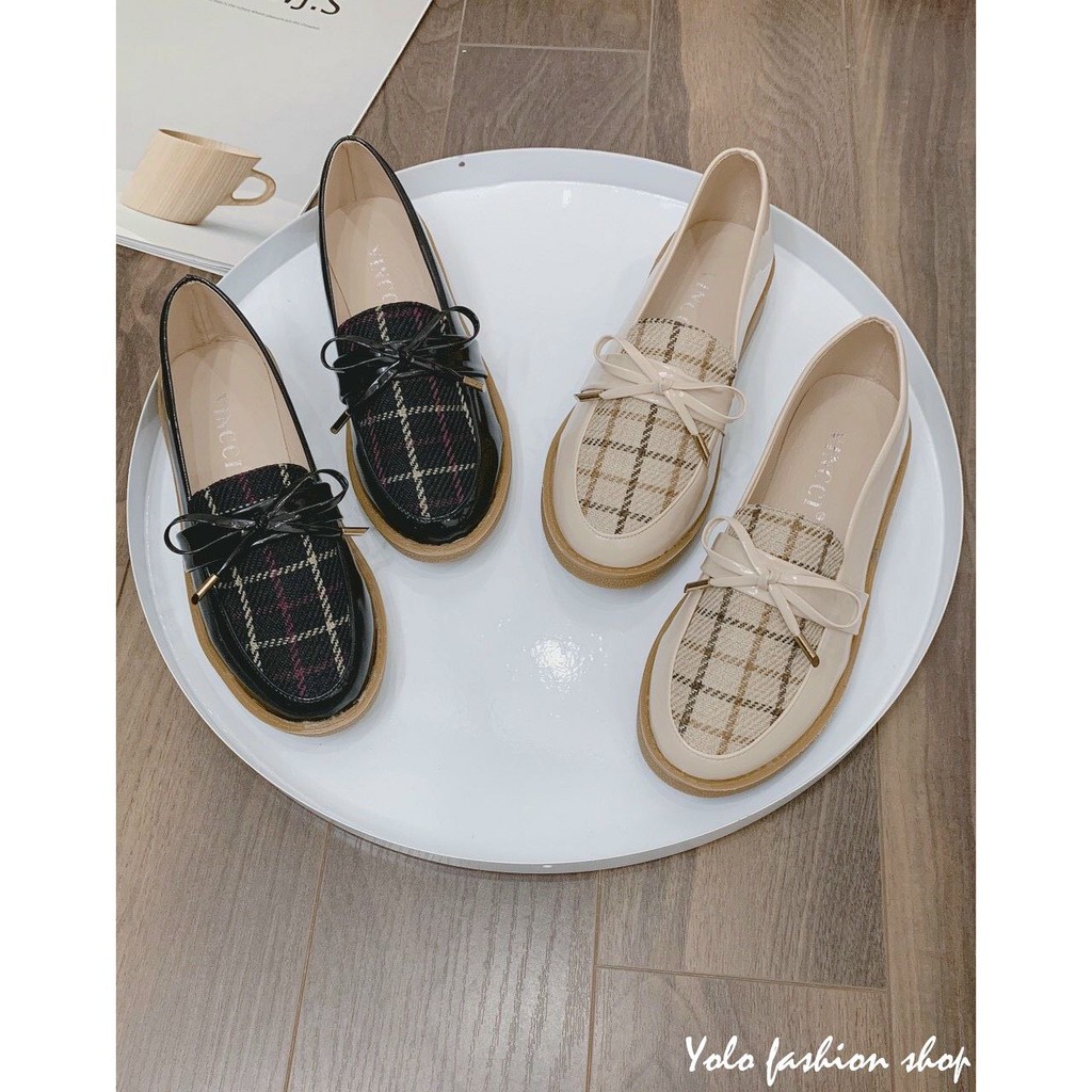 Giày lười slip on nữ phối dạ đính nơ thời trang hàng cao cấp chuẩn đẹp-GL15 | BigBuy360 - bigbuy360.vn