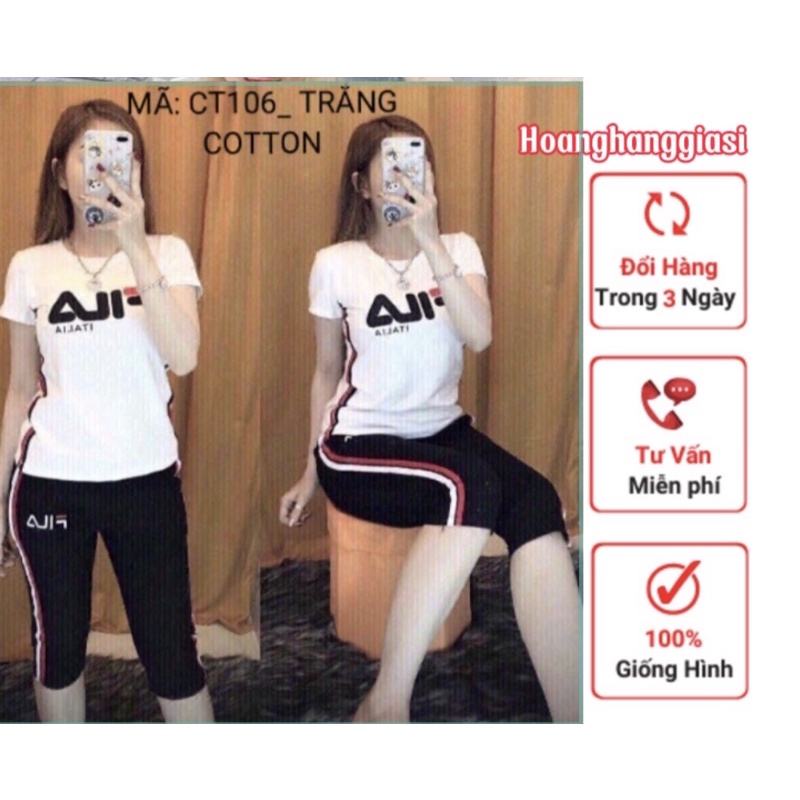 Đồ bộ thể thao quần lửng chạy viền 2 sọc- Form chuẩn y hình, Set bộ thun cton