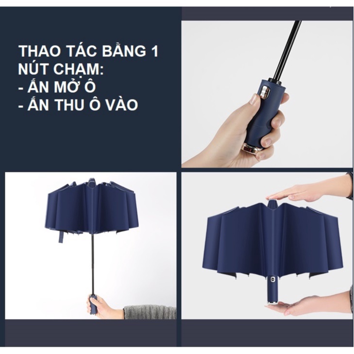 Ô dù che mưa cao cấp gấp gọn có nút đóng mở tự động tiện lợi cho ô tô, ô dù cỡ lớn bigsize