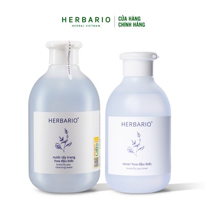Bộ Nước tẩy trang 300ml + Toner 200ml Hoa đậu biếc Herbario ngăn ngừa lão hóa da