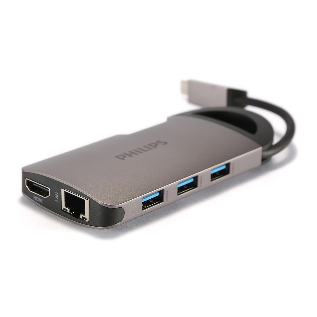 Cáp chia Type C sang 3 USB 3.0 + HDMI 4K + khe đọc thẻ micro SD + SD + Lan Gigabit DLK 6518c/94 8 in 1