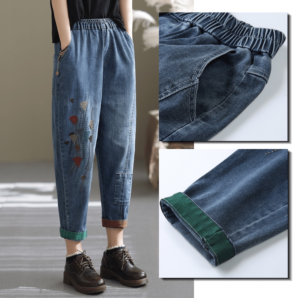 Quần bò bagy nữ .quần jeans thiết kế họa tiết hoa văn thêu ,chất demin mềm  QS39