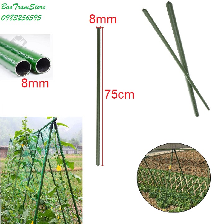 Ống thép bọc nhựa dùng làm cây đỡ hoa hồng, làm giàn leo cỡ 8mm dài 75cm