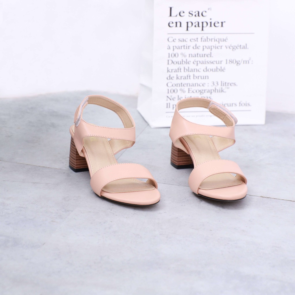 Giày Sandal Cao Gót 5cm Quai Dán Đế Gỗ Pixie 5245