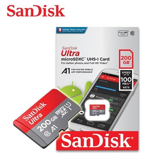 Thẻ nhớ MicroSDXC SanDisk Ultra A1 200GB Class 10 U1 100MB/s box Anh - No Adapter (Đỏ)