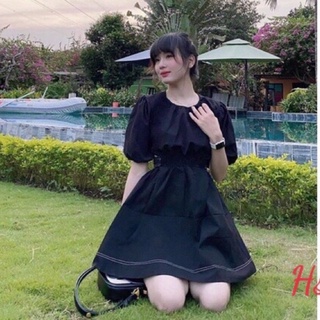 VÁY ĐEN HỞ LƯNG CỘT NƠ CHỈ NỔI HS