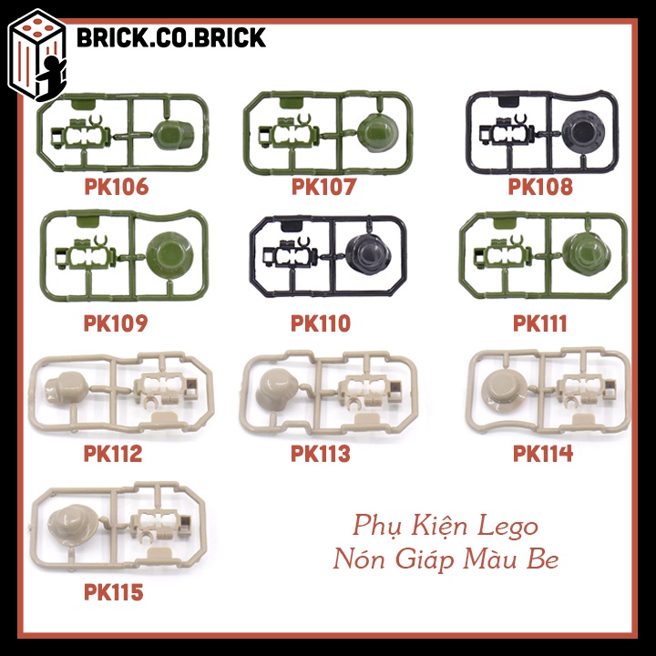 Phụ Kiện MOC Army Đồ Chơi Lắp Ráp Minifigure Nón và Giáp 2 màu Be và Xanh Lá PK106-PK115
