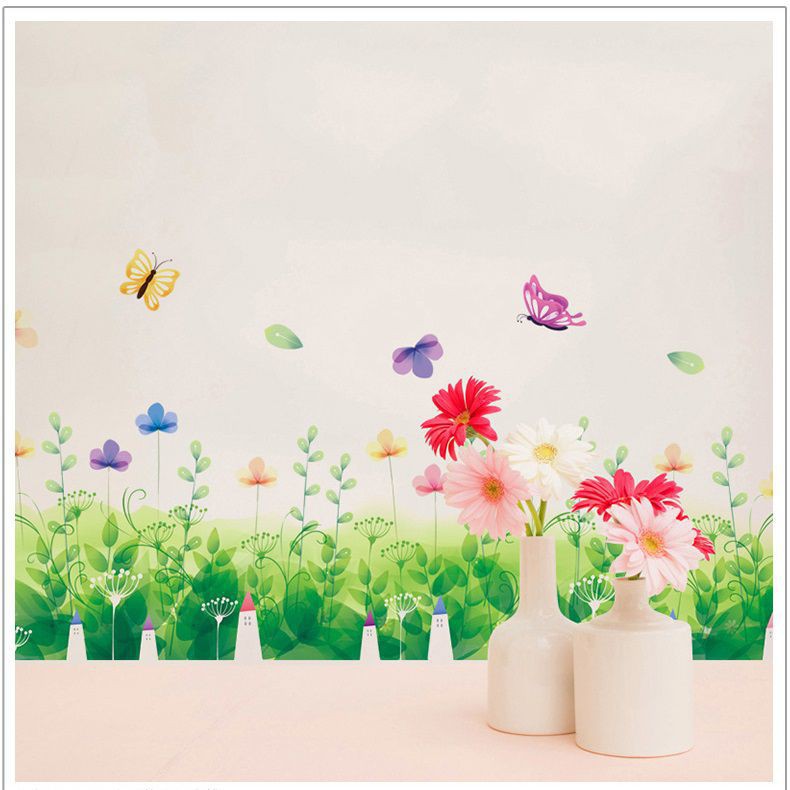 Decal dán Chân tường hoa cỏ xanh 2 - PVC vinyl dài 137 cm - decalhcm